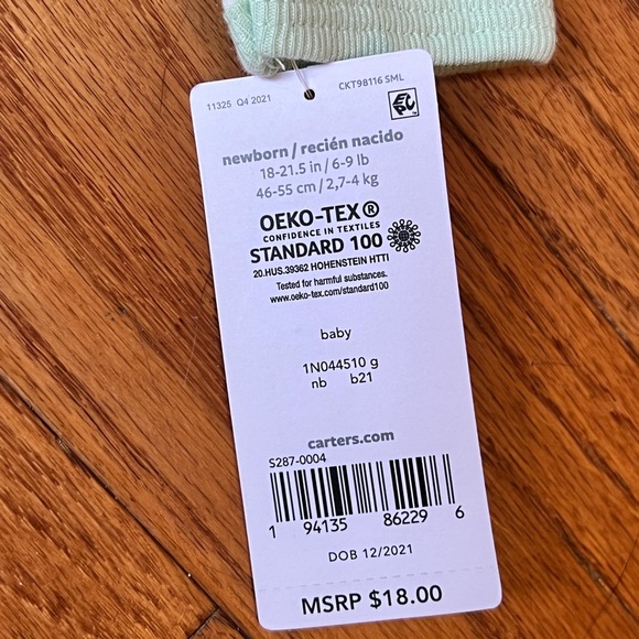 NWT Carter’s 2-way Zipper Sleep & Play. Mint green WITH Swan. NEWBORN - Picture 5 of 6